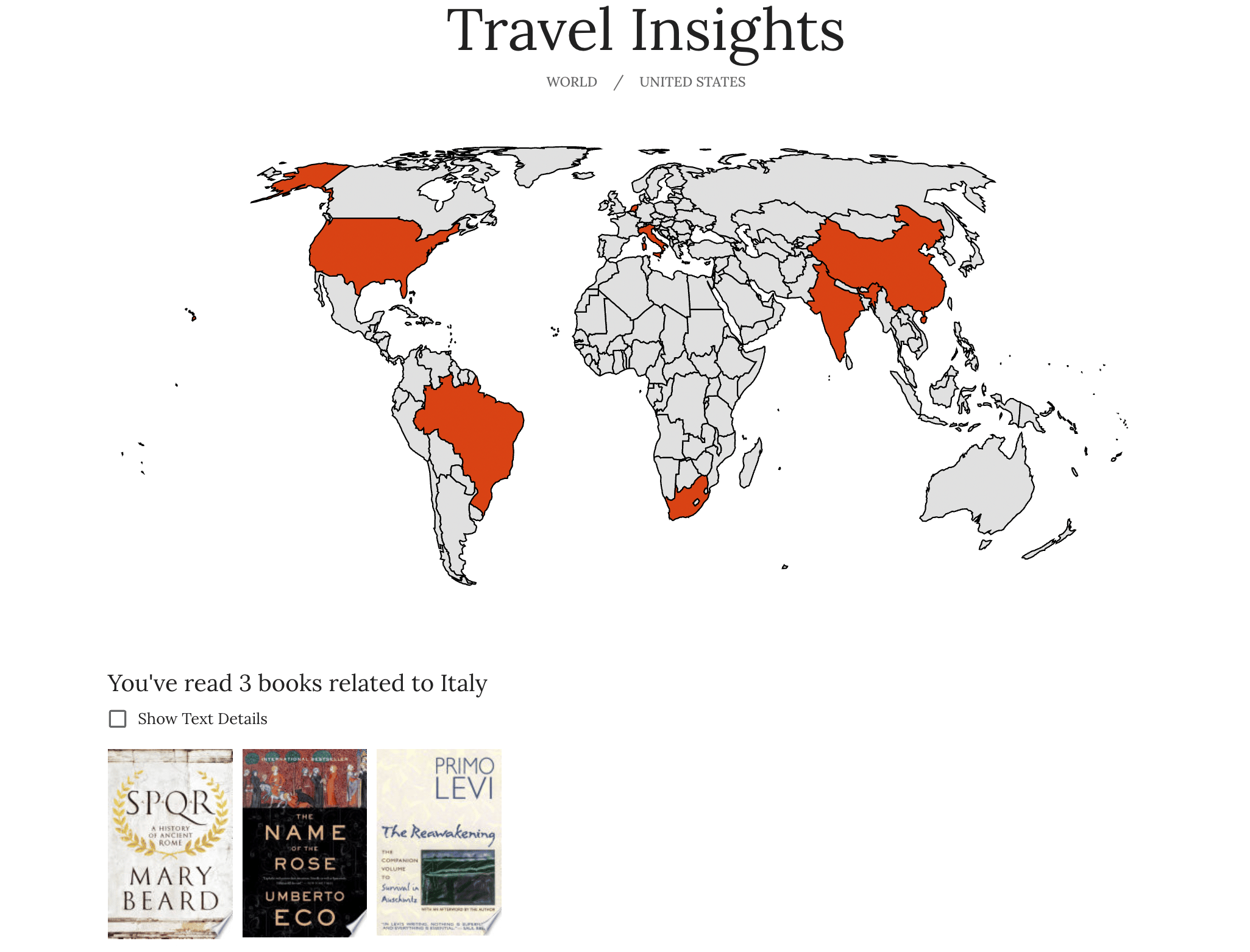 a map that shows where you have read books from